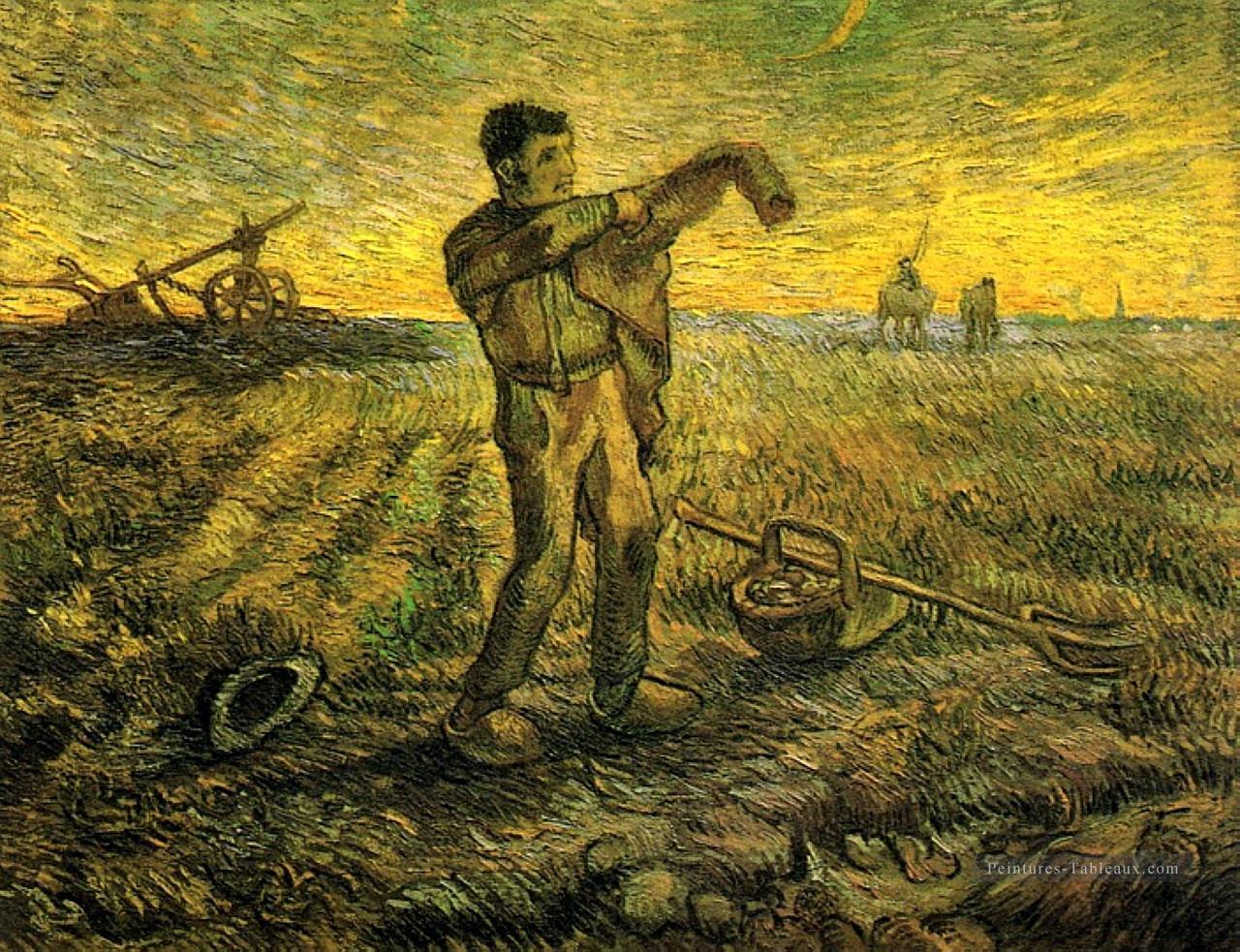 Soirée La fin de la journée après Millet Vincent van Gogh Peintures à l'huile